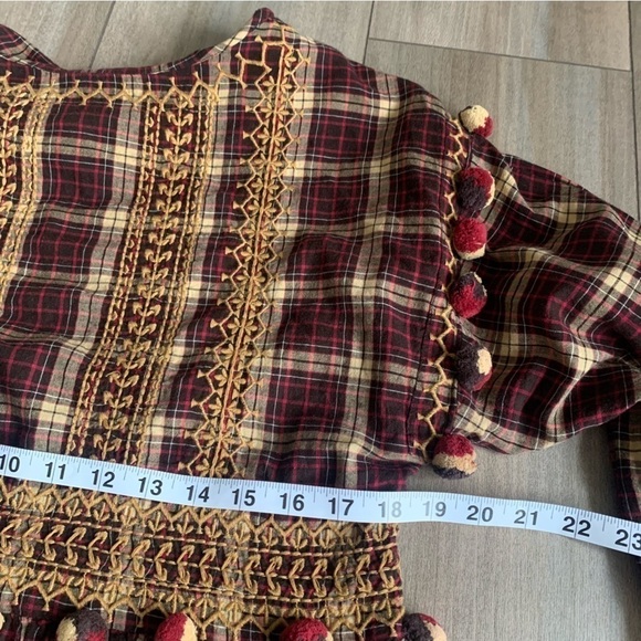 Zara plaid boho Pom Pom mini dress with embroidery - Picture 5 of 10